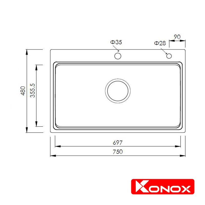 Kích thước chậu rửa bát Konox KN7548SO