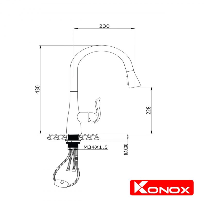 Kích thước vòi rửa bát Konox KN1902