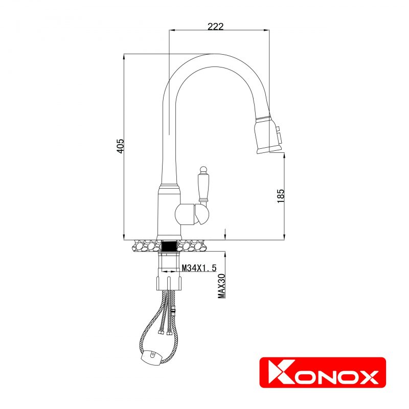 Kích thước vòi rửa bát Konox KN1905