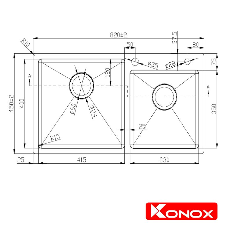 Kích thước chậu rửa bát Konox KN8245DO