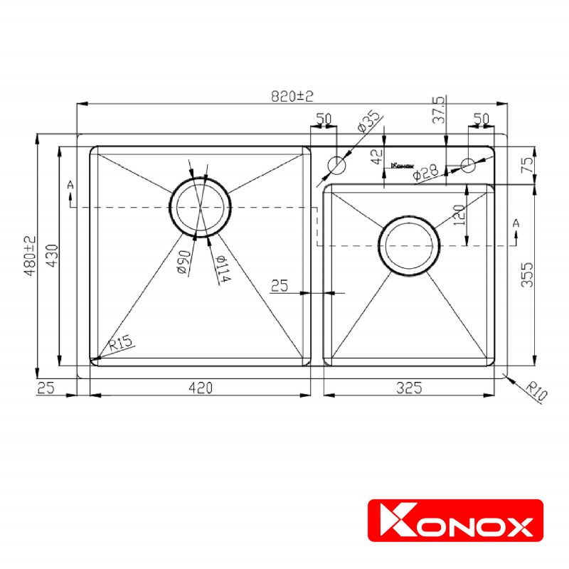 Kích thước Chậu rửa bát Konox KN8248DO