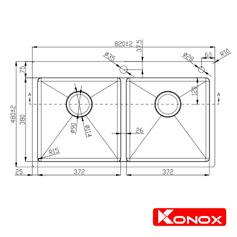 Kích thước chậu rửa bát Konox KN8248DOB