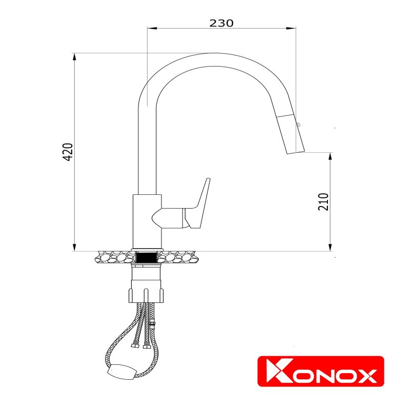 Kích thước vòi rửa bát Konox KN1900