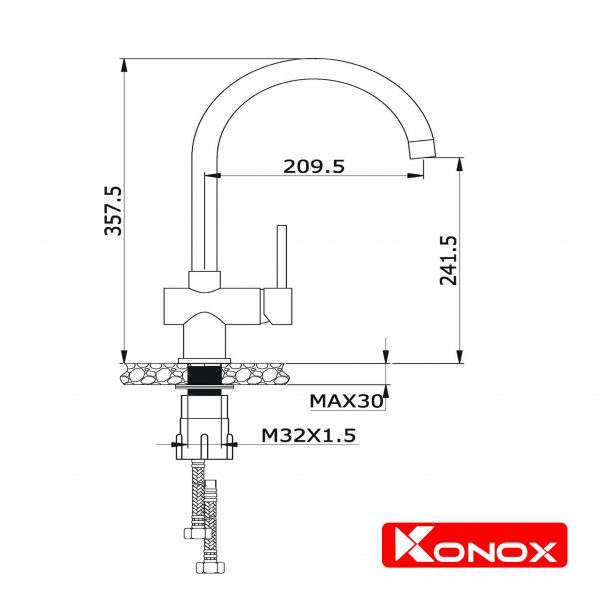 Kích thước vòi rửa bát Konox KN1206