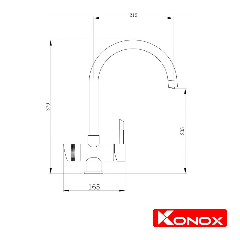 Kích thước vòi rửa bát Konox Trim-Water