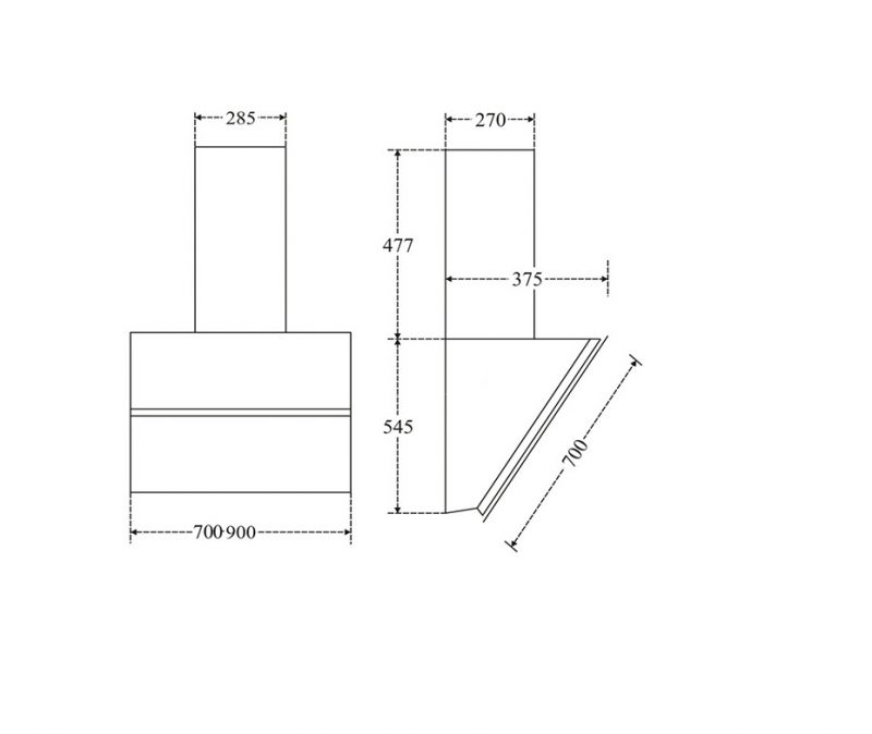 Kích thước hút mùi Canzy CZ 70/90EA